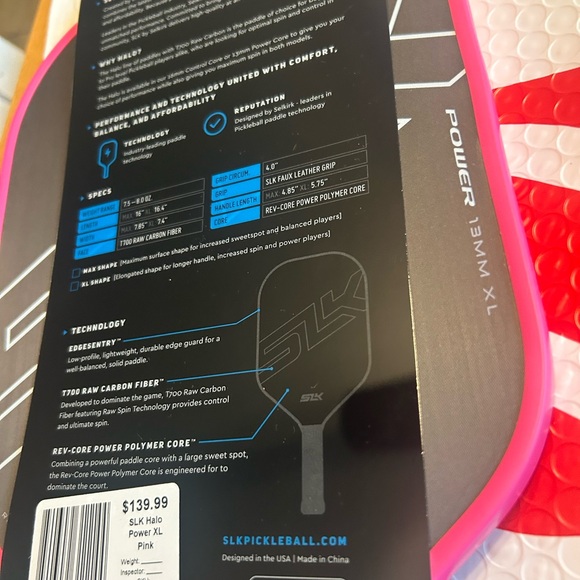 Selkirk SLK Halo Power XL 13mm Raw Carbon Fiber Pickleball Paddle  Pink NWT - Picture 3 of 5
